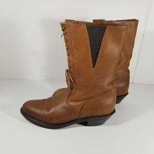 Double H Boots Women's Size 7 Western Lace Down Heeled Boots Brown Leather